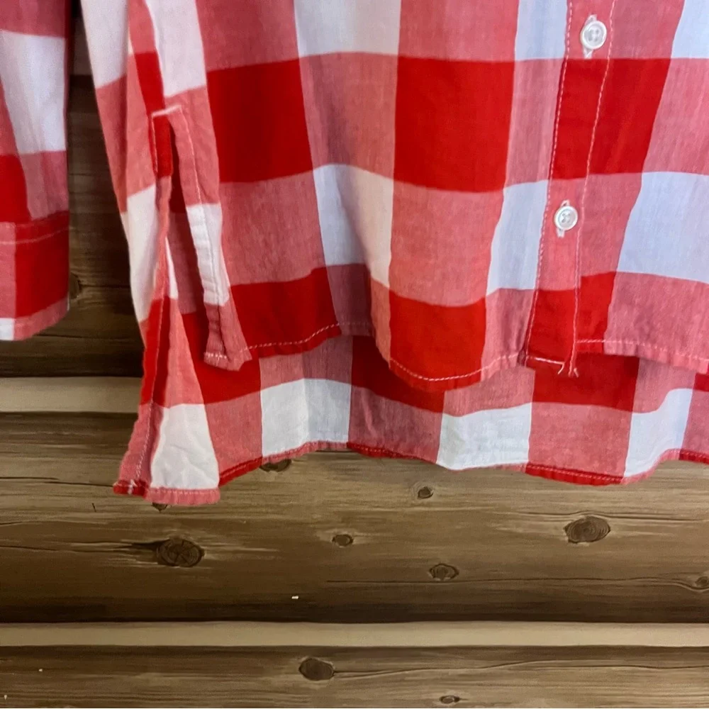 5/$25 Old navy girl long sleeve bottoms down‎ red white plaid shirt size 14 XL